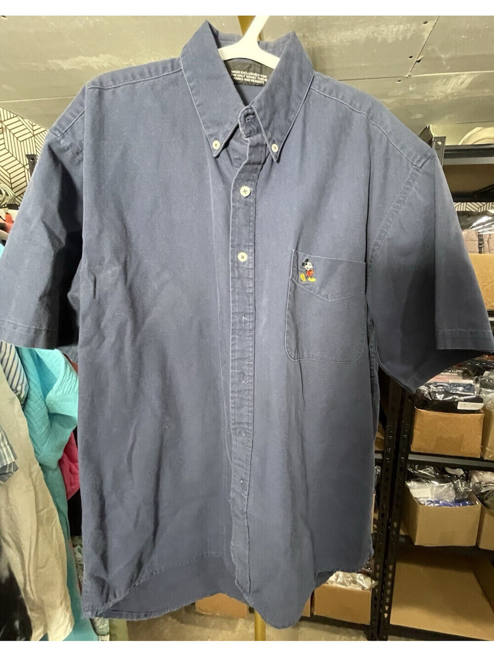 Vintage Mickey Mouse Shirt Mens L Blue Button Up Short Sleeve Disney Originals